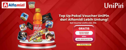 Khusus Member Alfamidi - Beli Voucher UniPin Mulai 50rb di Alfamidi Lebih Untung Karena Banyak Gratisannya!